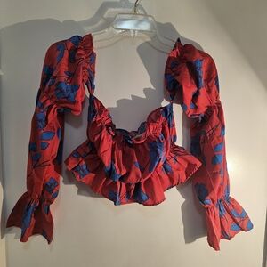 Boohoo Scarlet and Cobalt Floral Blouse